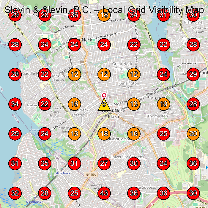 Slevin & Slevin, P.C. GeoGrid visibility map for General Practice Attorney in Glen Cove
